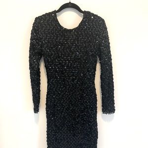Sequin Beaded Black Mini Dress
